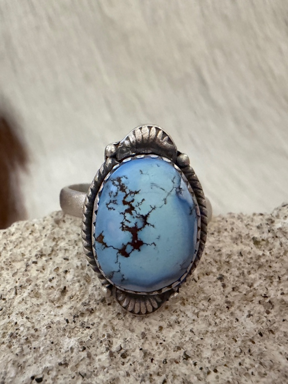 ❤️ Golden Hills Turquoise Sterling Southwestern Navajo Style Statement ADJ Ring